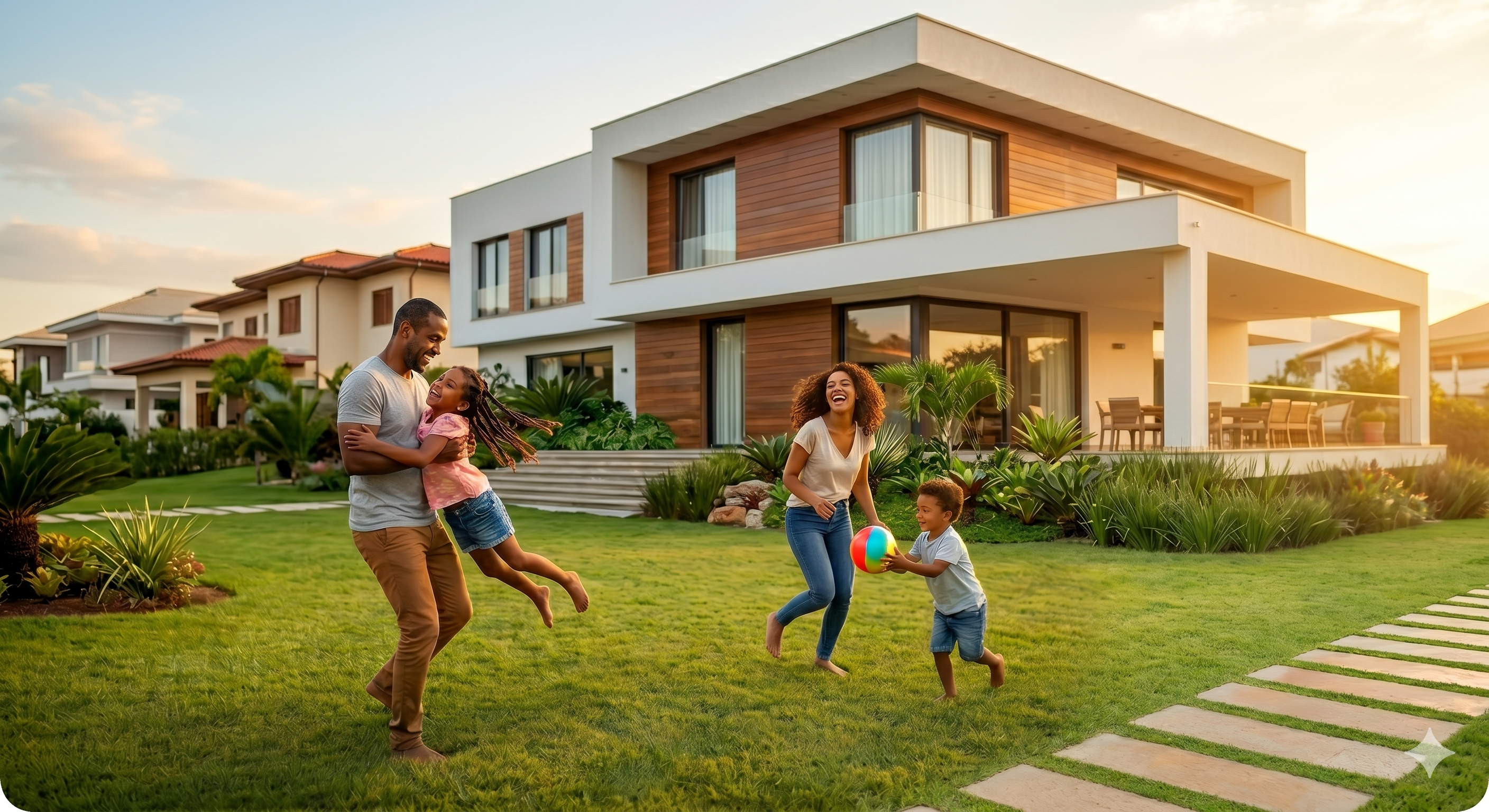 Família em frente à casa própria
